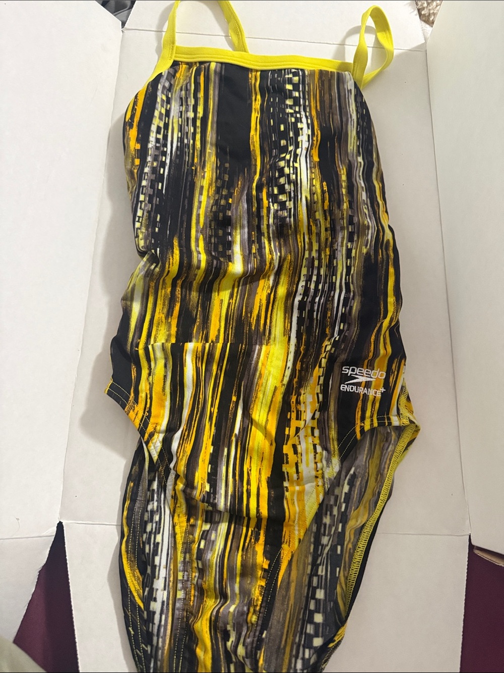 Speedo Yellow & Black Striped Endurance One-Piece